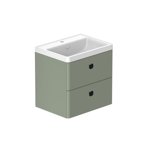 Stanway 600mm Two Drawer Wall Hung Unit & Mineral Cast Basin in Pink Clay with Satin Brass Handles