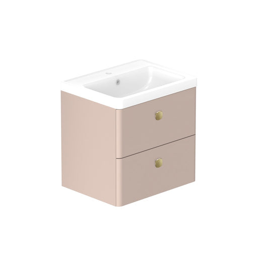Stanway 600mm Two Drawer Wall Hung Unit & Mineral Cast Basin in Pink Clay with Satin Chrome Handles