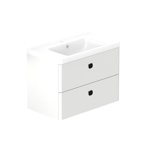 Stanway 800mm Two Drawer Wall Hung Unit & Ceramic Basin in Arctic White with Matt Black Handles