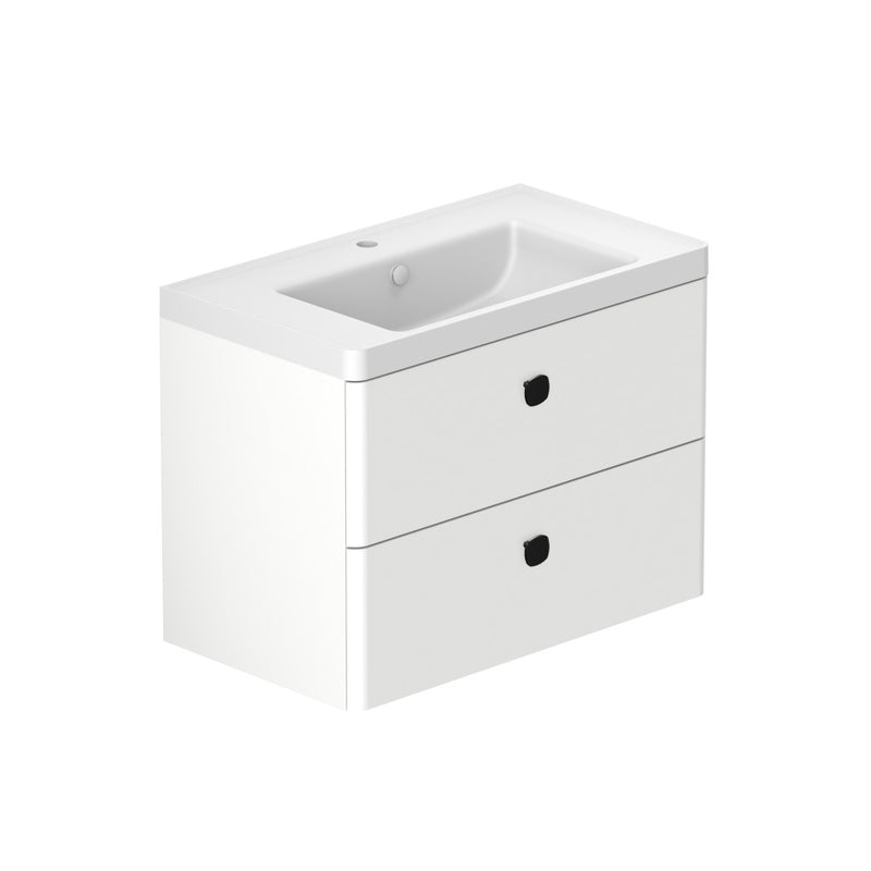 Stanway 800mm Two Drawer Wall Hung Unit & Mineral Cast Basin in Arctic White with Matt Black Handles
