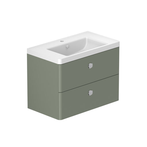 Stanway 800mm Two Drawer Wall Hung Unit & Mineral Cast Basin in Green with Chrome Handles