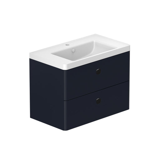 Stanway 800mm Two Drawer Wall Hung Unit & Mineral Cast Basin in Navy with Chrome Handles