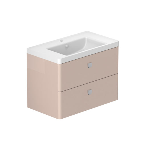 Stanway 800mm Two Drawer Wall Hung Unit & Mineral Cast Basin in Pink Clay with Chrome Handles