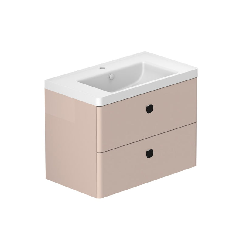 Stanway 800mm Two Drawer Wall Hung Unit & Mineral Cast Basin in Pink Clay with Matt Black Handles