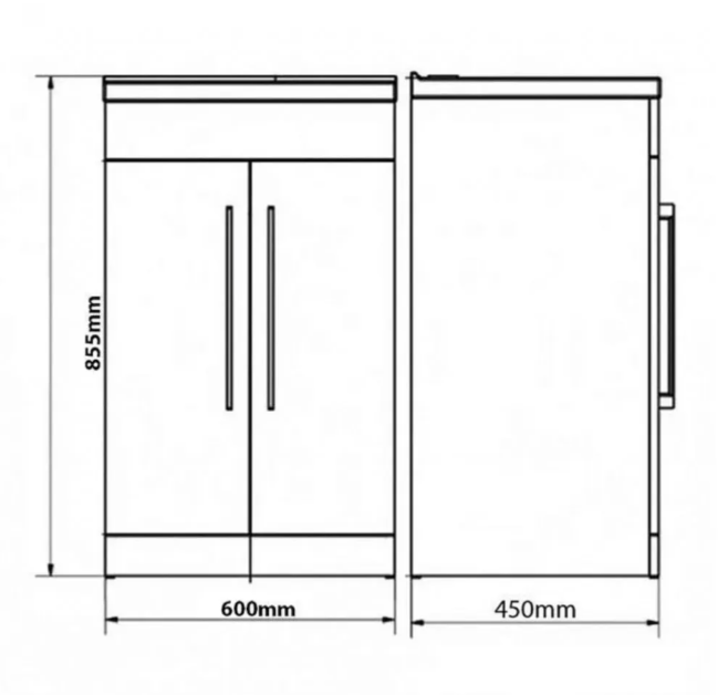 Kartell K-VIT Purity 600mm Floor Standing 2 Door Unit & Mid Depth Ceramic Basin - Storm Grey Gloss (FUR003PU-FUR061PU)