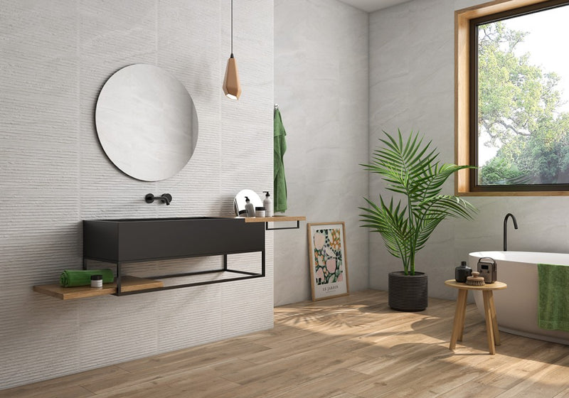 Stuart White Marble Effect Matt Ceramic Wall Tile 250x500mm