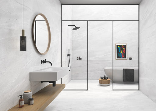 Stuart White Marble Effect Matt Porcelain Wall & Floor Tile 600x1200mm