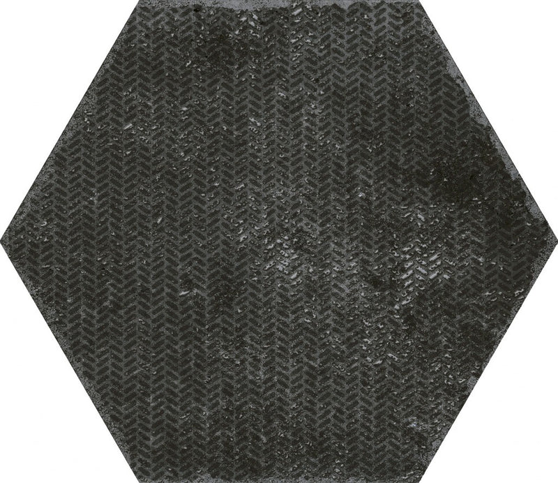 Sunrise Black Decorated Matt Porcelain Hexagon Wall & Floor Tile 230x270mm