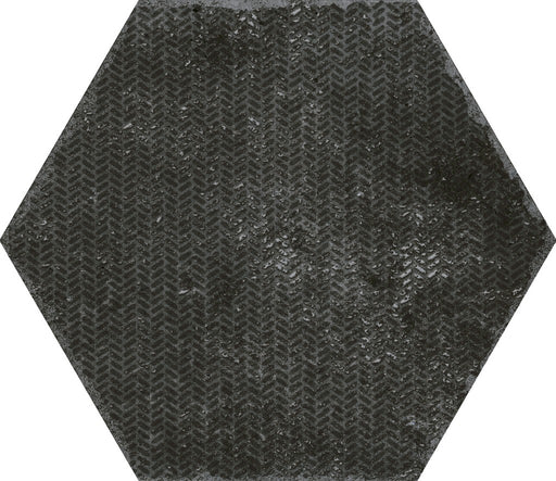 Sunrise Black Decorated Matt Porcelain Hexagon Wall & Floor Tile 230x270mm