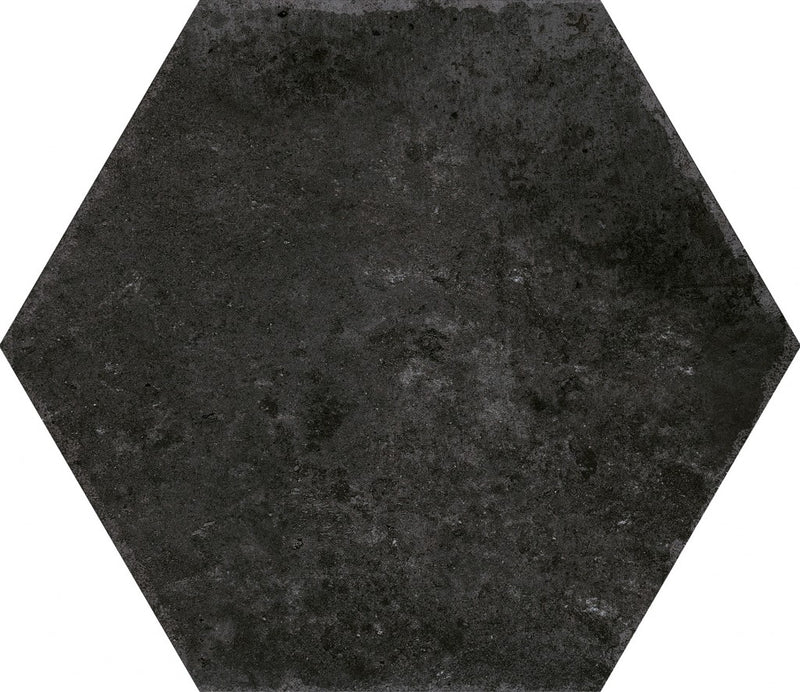 Sunrise Black Plain Matt Porcelain Hexagon Wall & Floor Tile 230x270mm