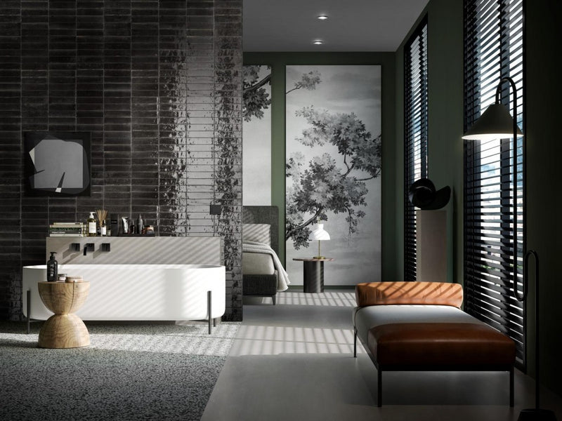 Tampa black gloss porcelain wall and floor brick tile 240x60mm - view 2