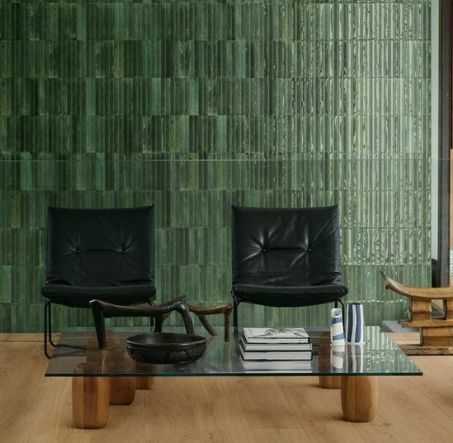 Tampa Green 3D Rake Gloss Porcelain Wall & Floor Tile 240x60mm