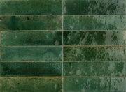 Tampa green gloss porcelain wall and floor tile 240x60mm in a kitchen setting