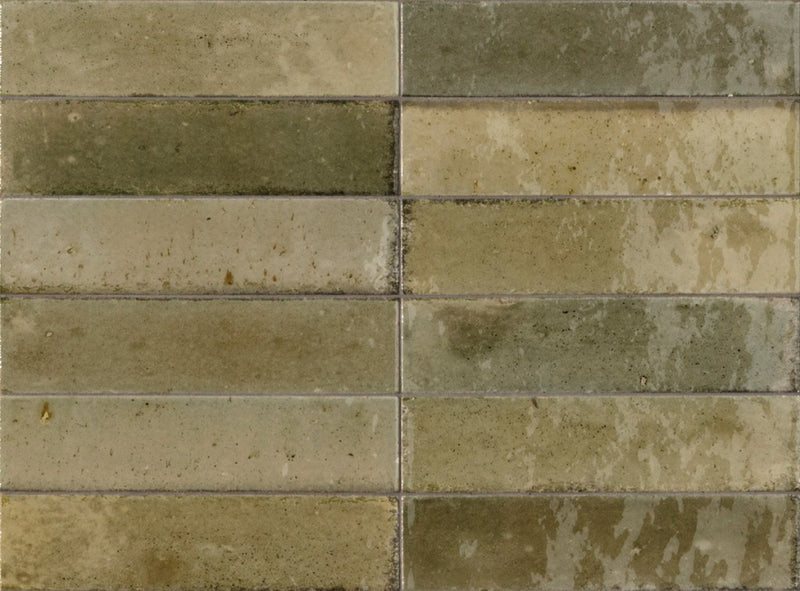 Close-up of Tampa musk gloss porcelain brick tile 240x60mm showing glossy textured surface