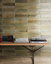 Tampa musk gloss porcelain wall and floor brick tile 240x60mm with warm olive and beige tones