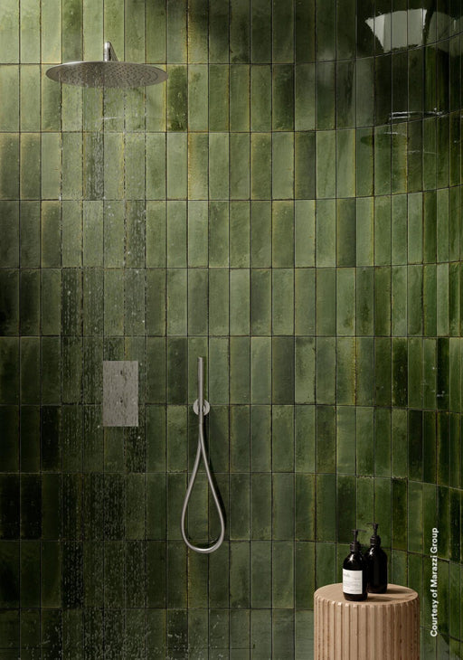 Tampa olive gloss porcelain wall and floor brick tile 240x60mm - view 2