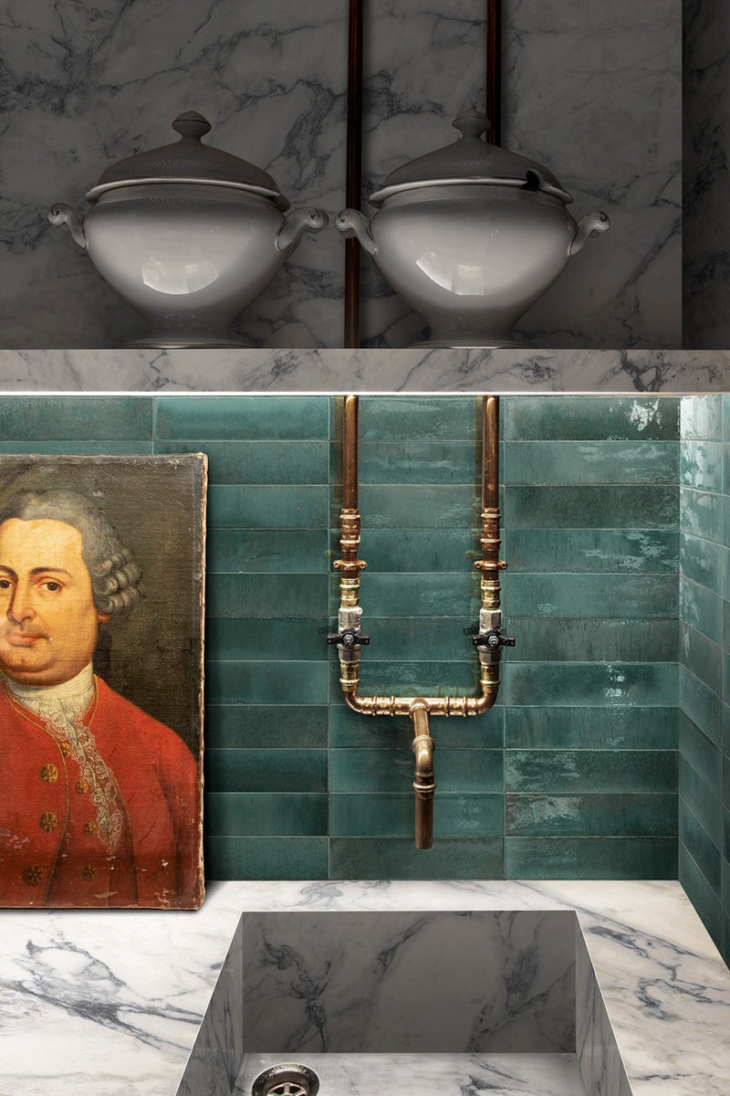 Tampa turquoise gloss porcelain wall and floor brick tile 240x60mm - view 2