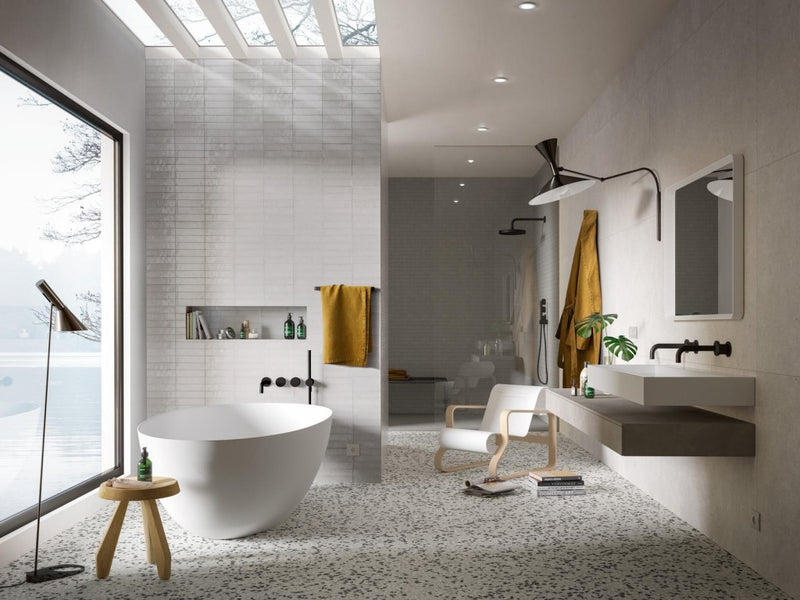 Tampa white gloss porcelain wall and floor brick tile 240x60mm - view 4