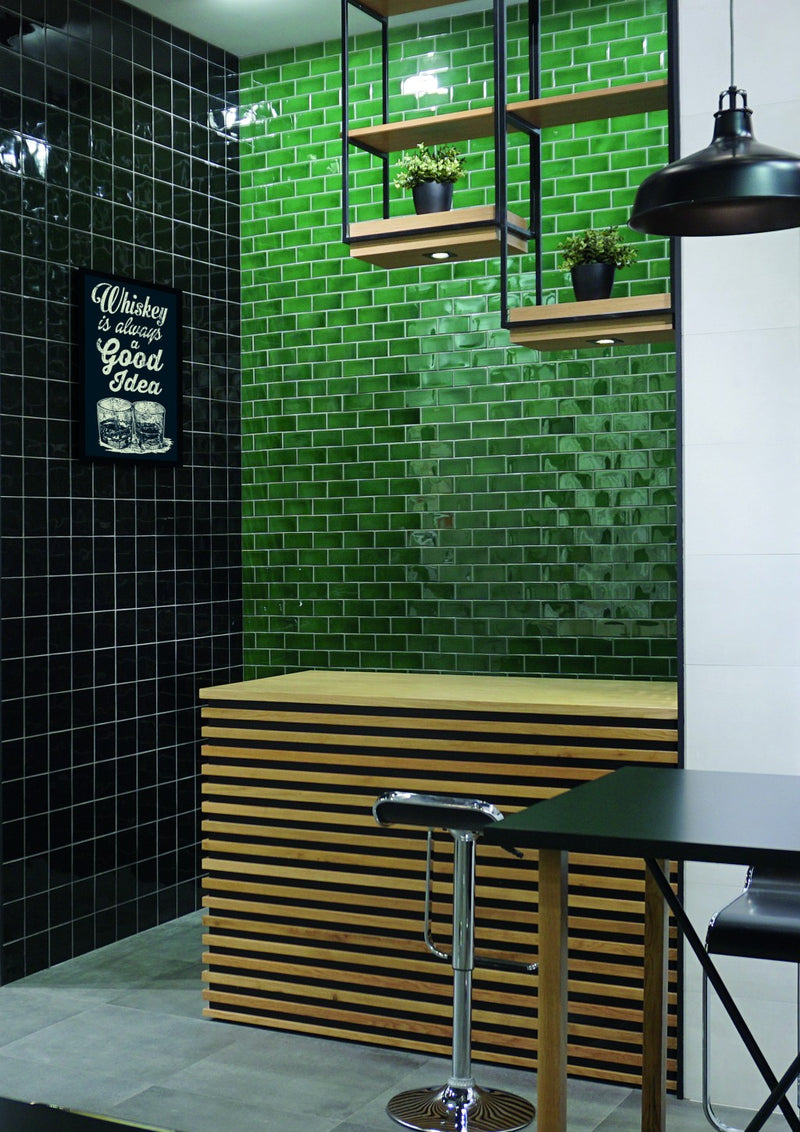 Tarpon Forest Green Handmade Effect Gloss Ceramic Wall Tile 70x140mm