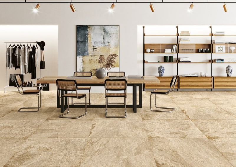 Tavares Gold Slate Effect Matt Porcelain Wall & Floor Tile 600x600mm