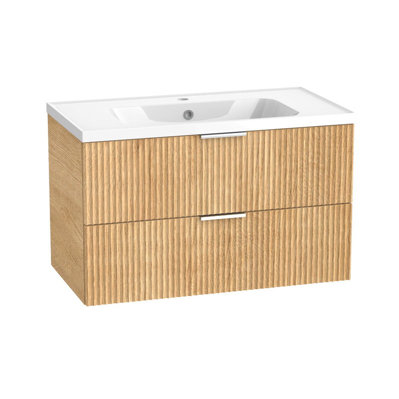 Tavistock Cadence Fluted 800mm Wall Mounted Unit - Danish Oak