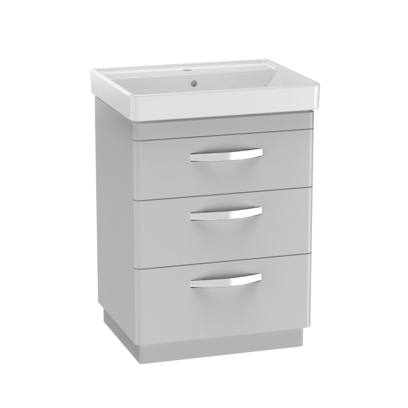 Tavistock Compass 600mm 3 Drawer Freestanding Basin Unit - Gloss Light Grey