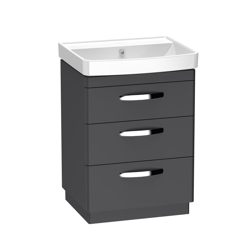 Tavistock Compass 600mm 3 Drawer Freestanding Basin Unit - Matt Storm Grey