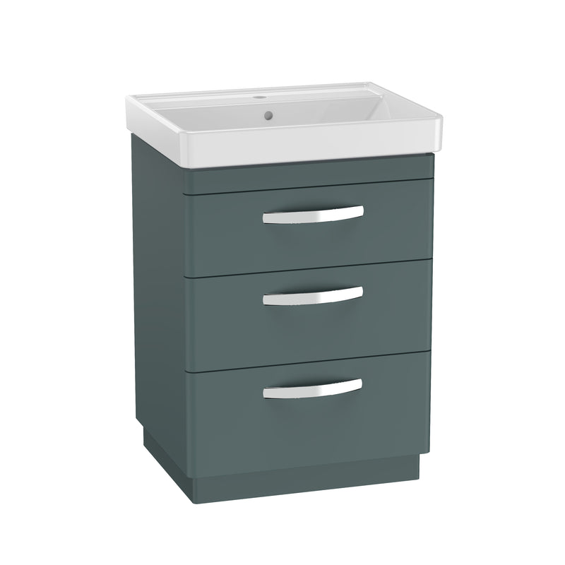 Tavistock Compass 600mm 3 Drawer Freestanding Basin Unit - Matt Viridian Green