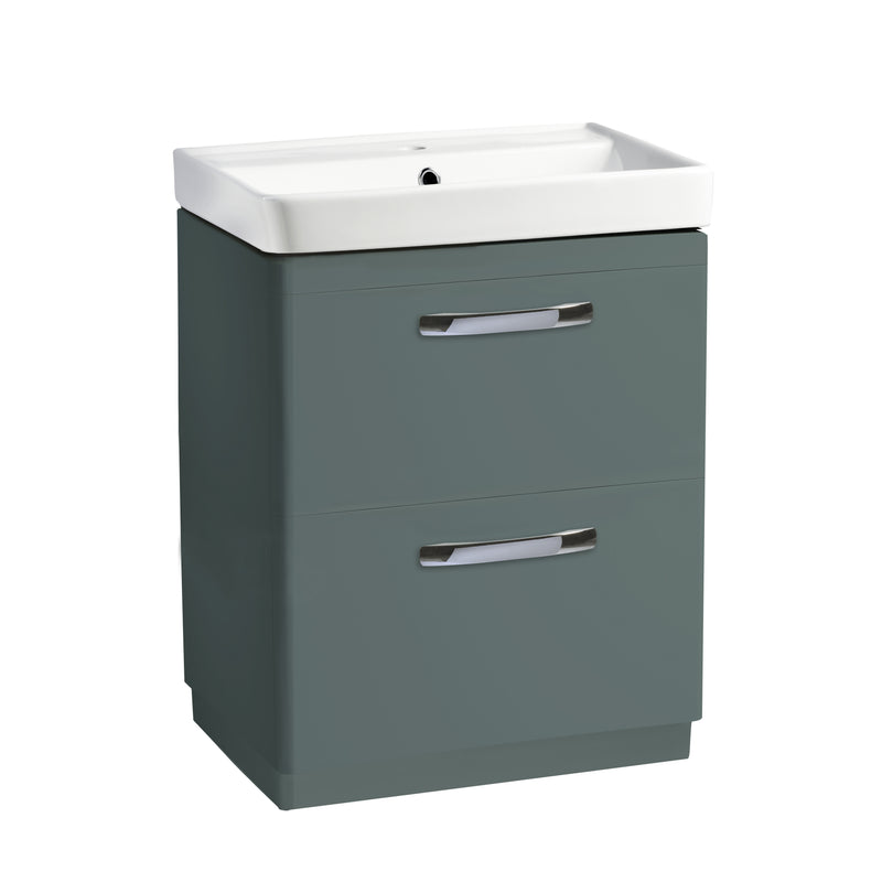 Tavistock Compass 600mm Double Drawer Freestanding Basin Unit - Matt Viridian Green