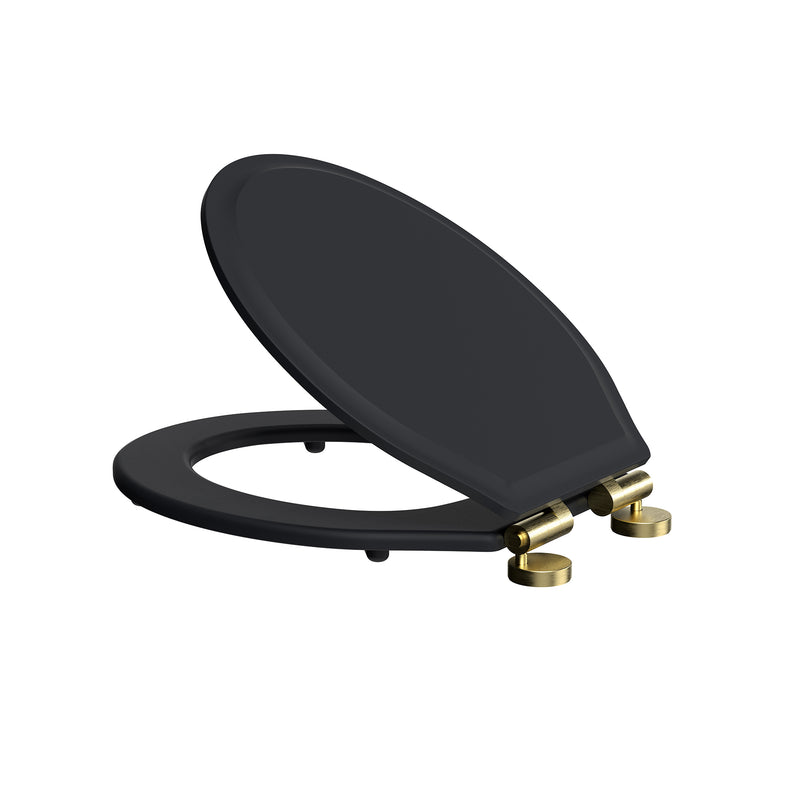 Tavistock Marston Soft Close Moulded Wood Toilet Seat Brushed Brass Hinges - Matt Black