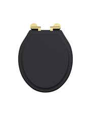 Tavistock Marston Soft Close Moulded Wood Toilet Seat Brushed Brass Hinges - Matt Black