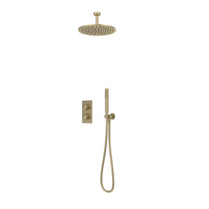 Tavistock Cohort Dual Function Shower System with Ceiling Mounted Head - Brushed Brass