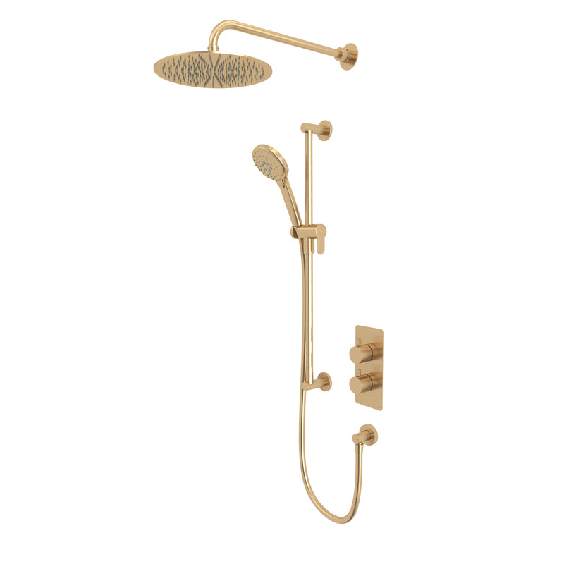 Tavistock Quantum Dual Function Shower System with Riser Kit & Overhead Shower - Brushed Brass