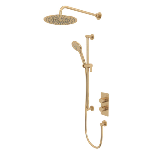 Tavistock Quantum Dual Function Shower System with Riser Kit & Overhead Shower - Brushed Brass