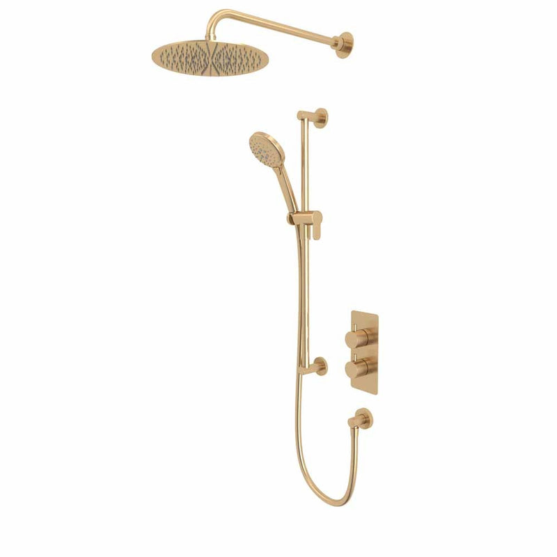 Tavistock Quantum Dual Function Shower System with Riser Kit & Overhead Shower - Brushed Brass