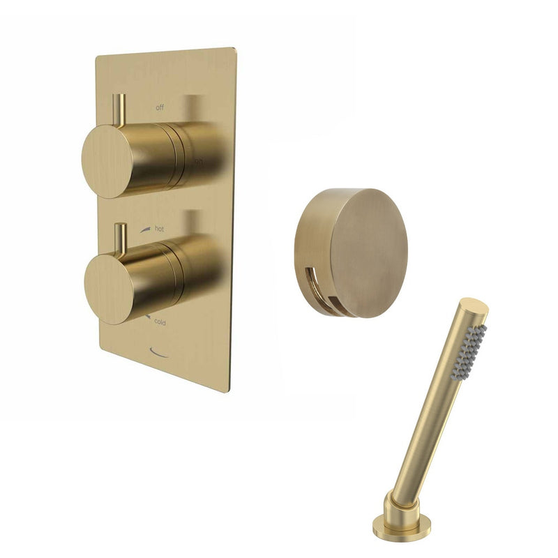 Tavistock Quantum Dual Function Shower System with Overflow Bath Filler & Handset - Brushed Brass