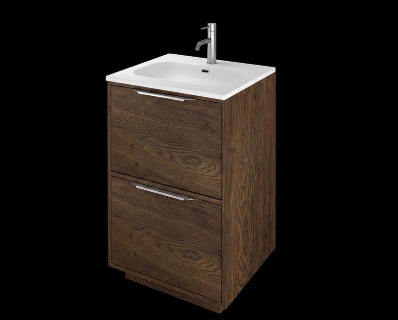 The White Space Choice 500mm floorstanding vanity unit in Tobacco Oak