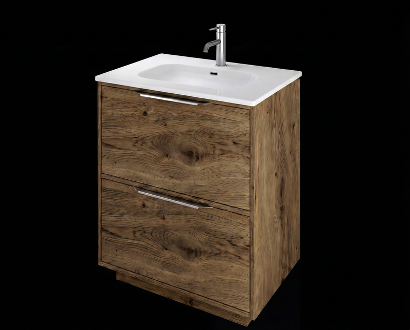 The White Space Choice 600mm floorstanding vanity unit in Tobacco Oak