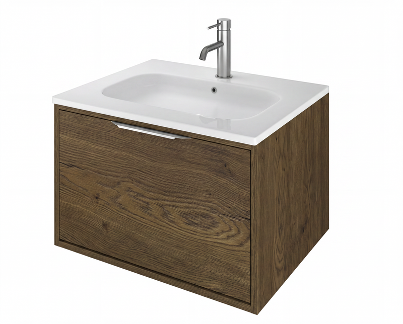 The White Space Choice 600mm wall hung vanity unit in Tobacco Oak