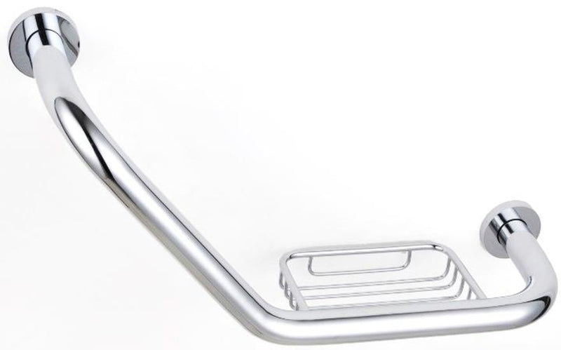 The White Space Chrome Shower Grab Bars – Cranked with soap basket – 440mm