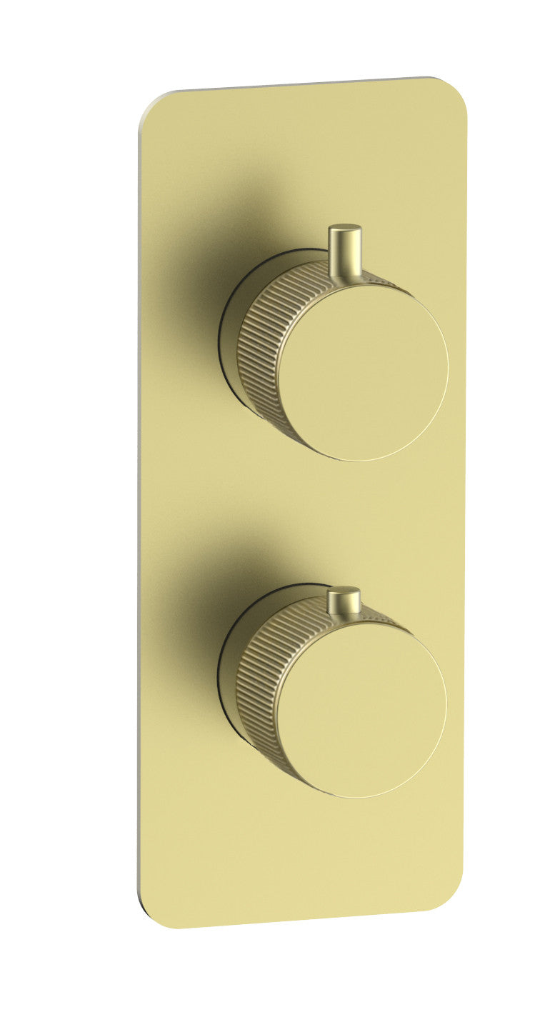The White Space Collab Dual Outlet Concealed Thermostatic Shower Valve – Knurl handle / Brushed Brass
