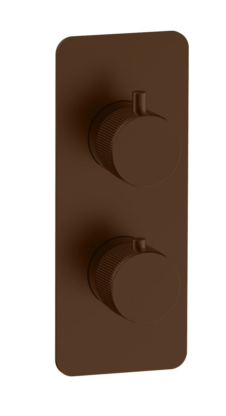 The White Space Collab Dual Outlet Concealed Thermostatic Shower Valve – Knurl handle / Brushed Bronze