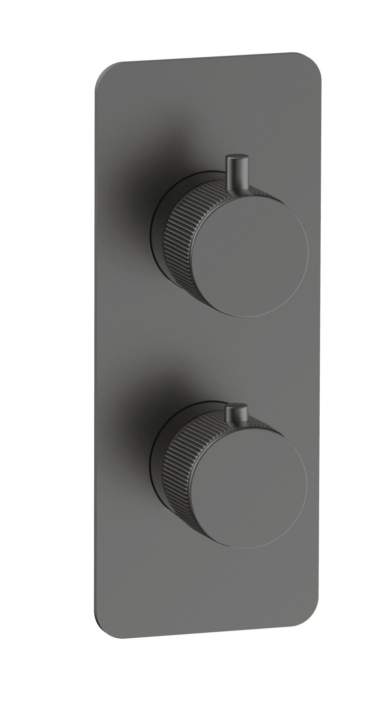 The White Space Collab Dual Outlet Concealed Thermostatic Shower Valve – Knurl handle / Gunmetal