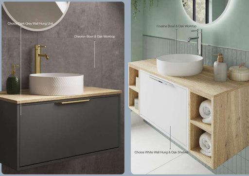 The White Space Custom Choice oak finish shelf unit and worktop