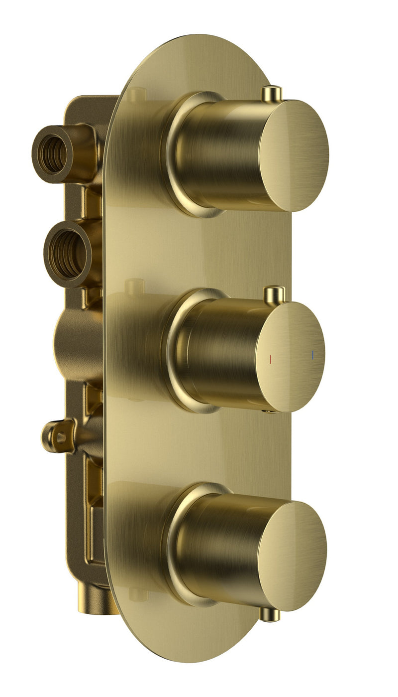 The White Space DC Lozenge Concealed Thermostatic Shower Valve – Triple outlet (triple control) / Brushed Brass
