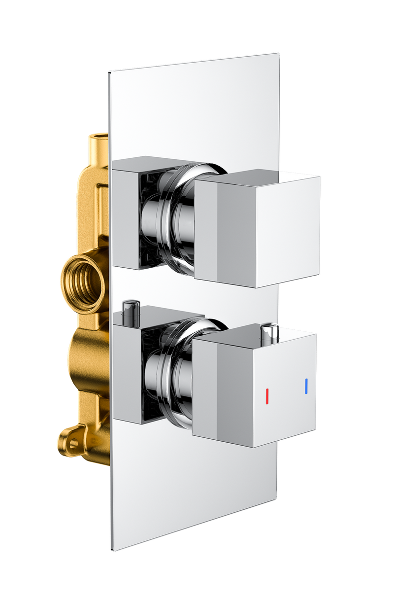 The White Space DC Square Valve Shower Kit – Wall fixed head & slide rail square handset / Chrome