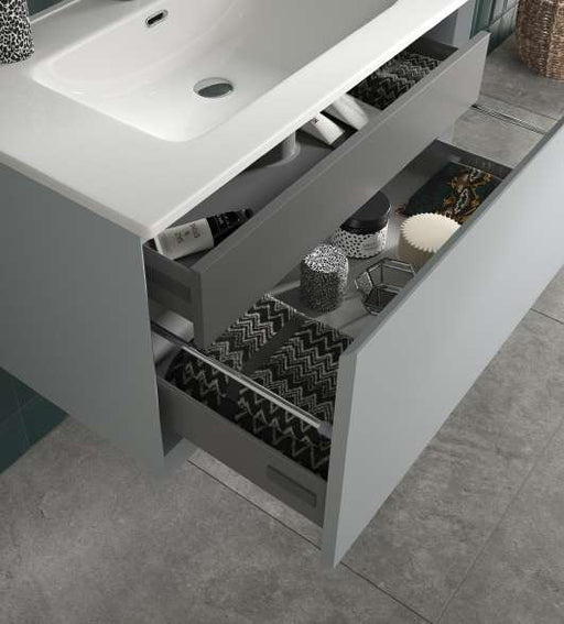 The White Space Distrikt wall hung vanity unit in Matt Mid Grey