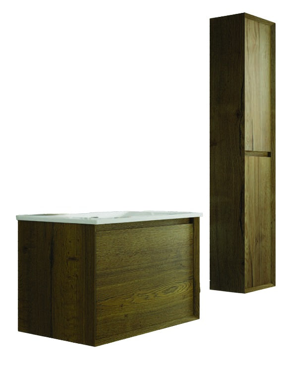 The White Space Distrikt wall hung vanity unit in Tobacco Oak