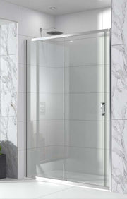 The White Space Evolve Sliding Shower Door lifestyle – chrome