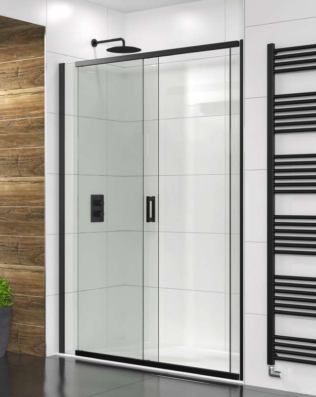 The White Space Evolve Sliding Shower Door lifestyle – black
